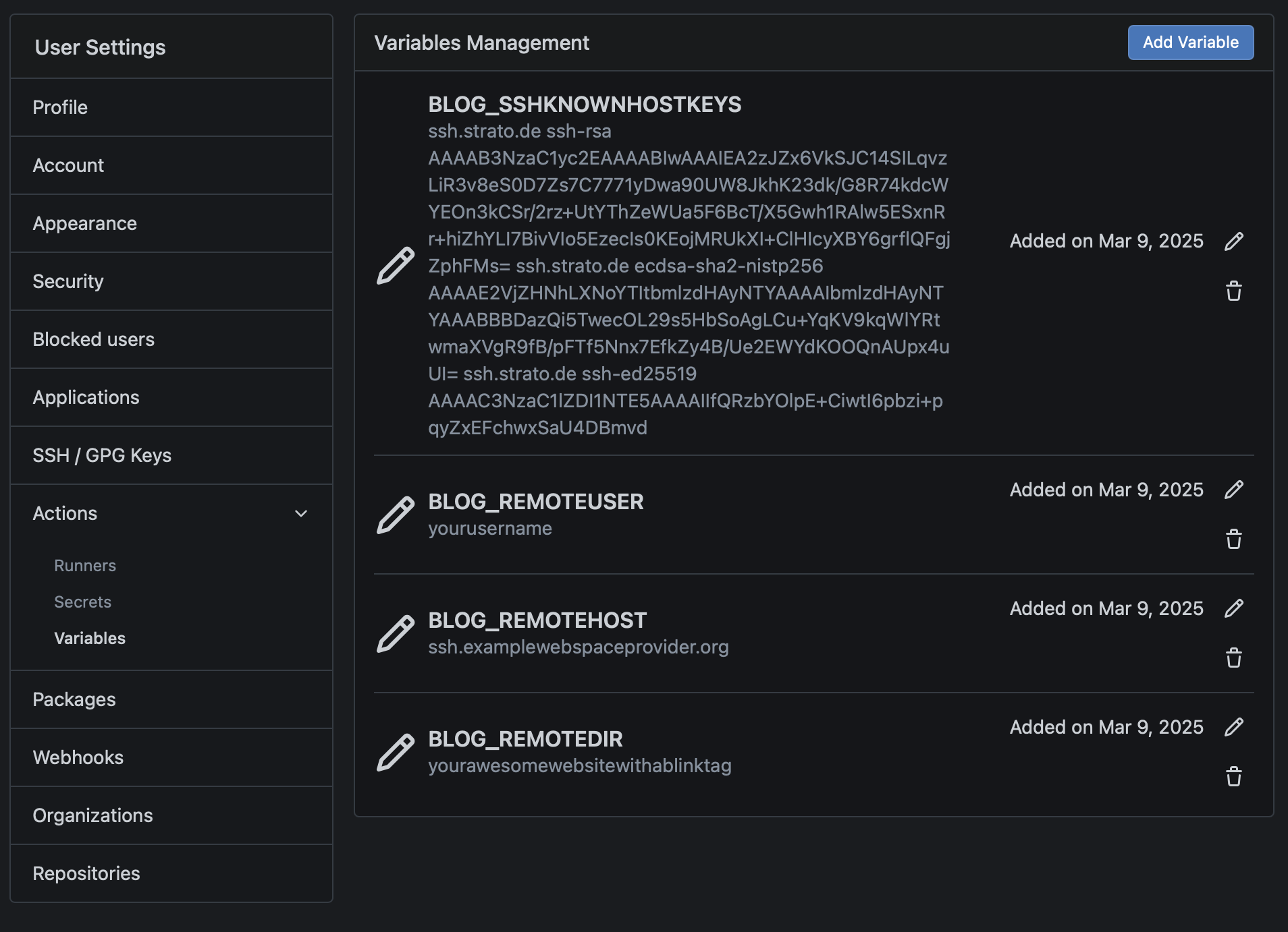 Variables Management